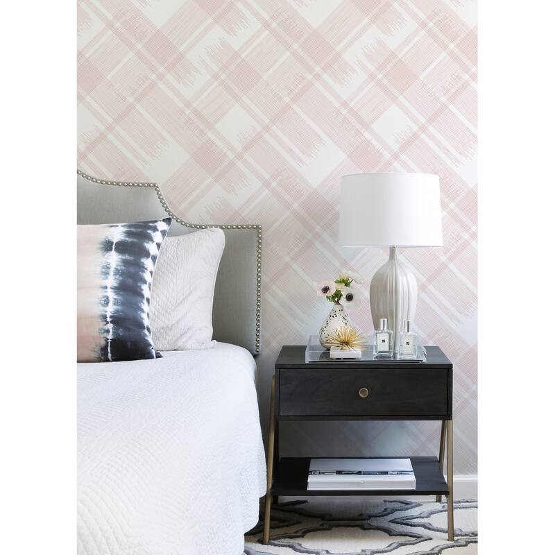 A-Street Prints Zag Pink Modern Plaid Wallpaper