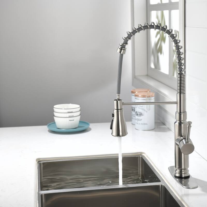 Spring Kitchen Faucet, Single Level Handle and Pull Down Sprayer