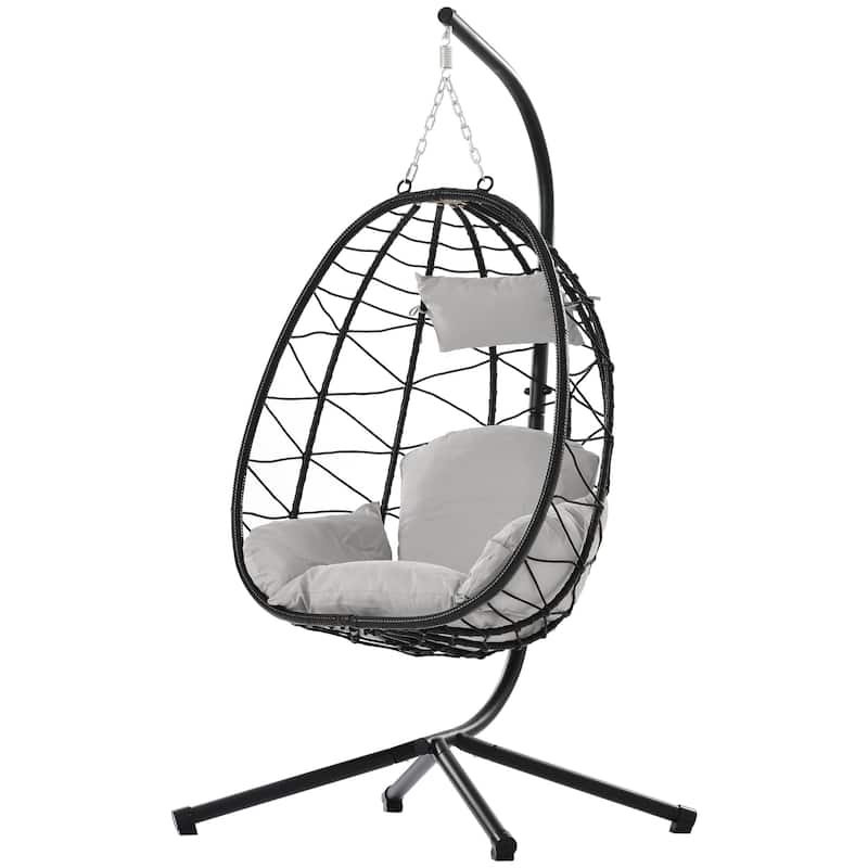 Indoor Outdoor Hanging Basket Egg Swing Chair with Metal Stand