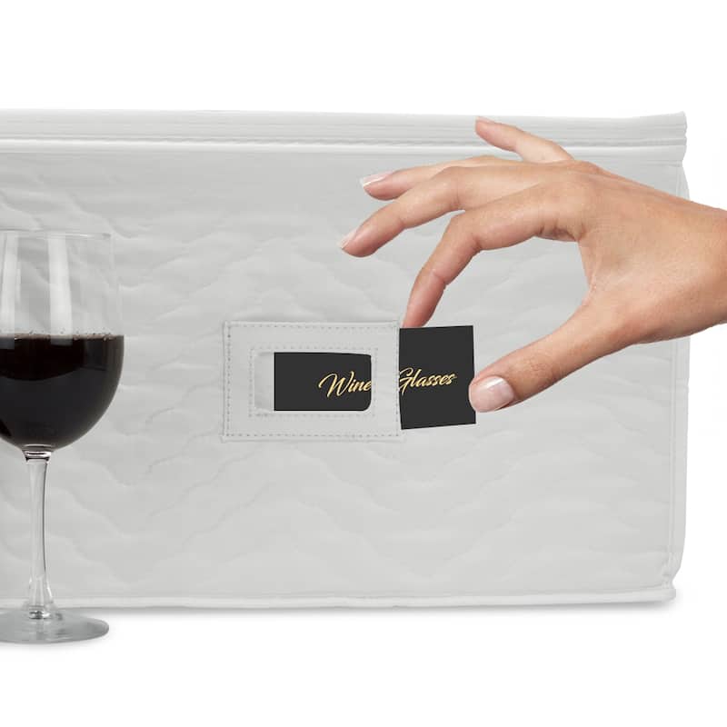 Stemware Wine Glass Storage Chest - Deluxe Quilted Microfiber Holds 12 Glasses (Beige / Gray)