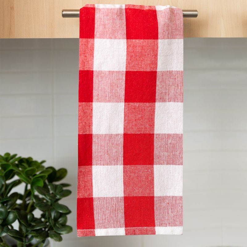 Fabstyles Country Check Cotton Kitchen Towel Set of 4 - 18x28