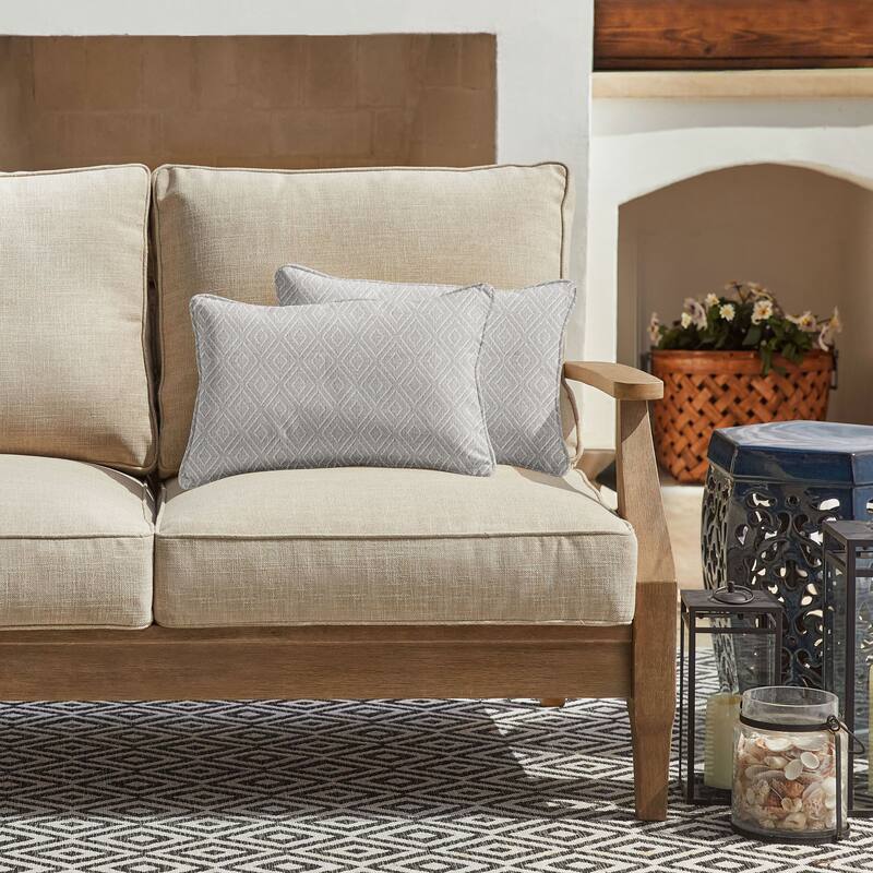 Sorra Home Sunbrella Outdoor Corded Pillow Set of 2 - 12 in H x 24 in W x 6 in D - Retain Oyster