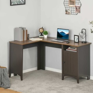 HOMCOM L-Shaped Computer Desk with Open Shelf and Storage Cabinet, Corner Writing Desk with Adjustable Shelf