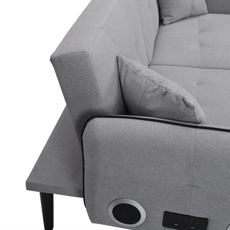 Convertible Sofa Bed with Wireless Audio Transmission, Linen Lounge Sofa Bed with 2 Speakers, Love Seat Couches