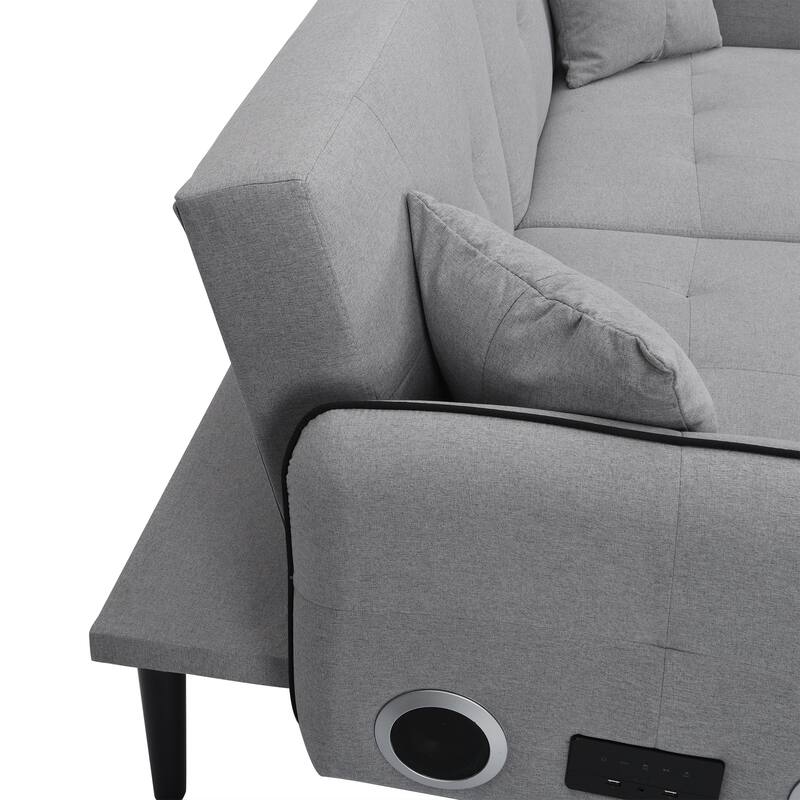 Folding Ottoman Sofa Bed with Stereo, Gray, MDF Material