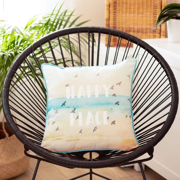 Square Happy Place Beach Quote Decorative Throw Pillow Cover Square Happy Place Beach Quote Decorative Throw Pillow Cover