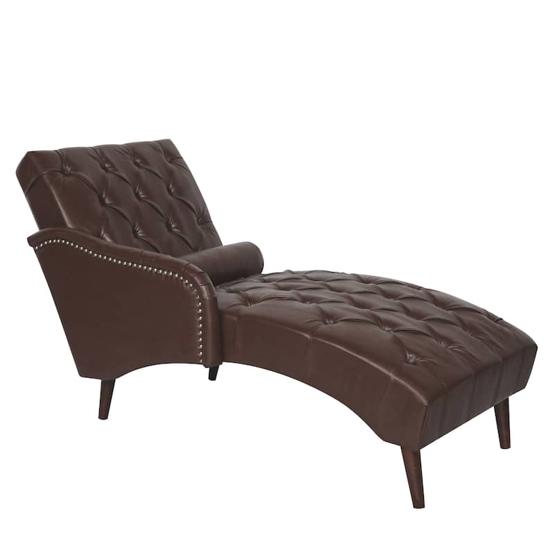 GDFStudio - Indoor Chaise Lounge Accent Chair with Pillow, Solid Wood Legs & Tufted Back for Living Room Bedroom