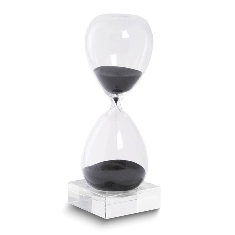 Curata Black Sand Hand-Blown Glass 30-Minute Hourglass with Stand