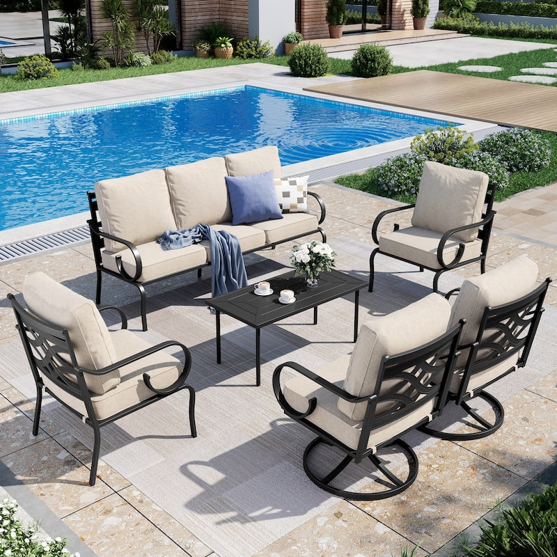 MAISON ARTS 5/7-Seat Patio Conversation Set with 3-Seat Sofa, 2/4 Single Chairs, 2-Seat Sofa and 1 Coffee Table - Set 3 - 6-Piece