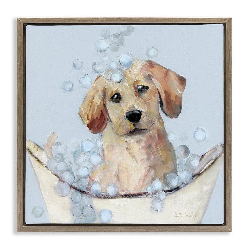 Stupell Bubble Bath Lab Puppy Framed Floater Canvas Wall Art Design By Sally Swatland - 25 x 25 - Brown