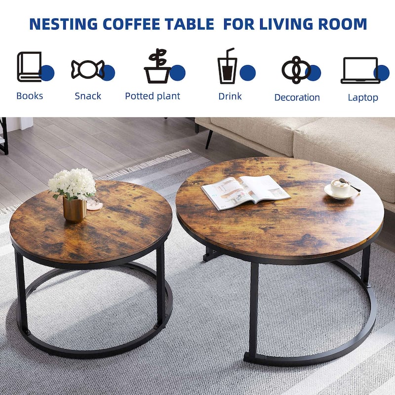 Moasis Modern Round Sofa Nesting Coffee Table Set of 2 for Living Room