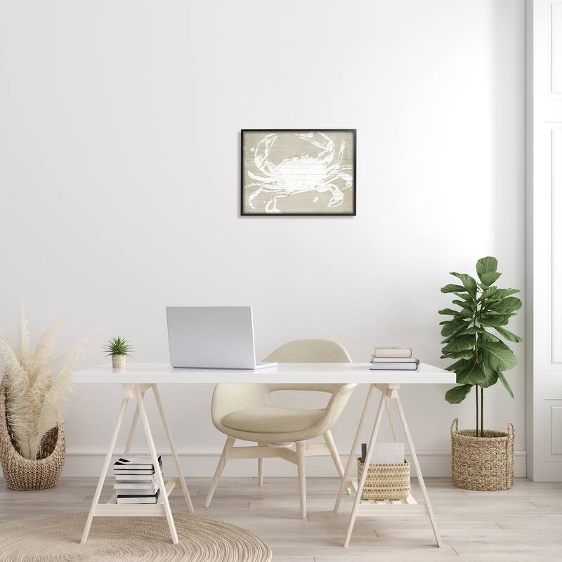 Stupell Soft Nautical Crab Crustacean Rustic Grain Pattern Framed Wall Art - Tan