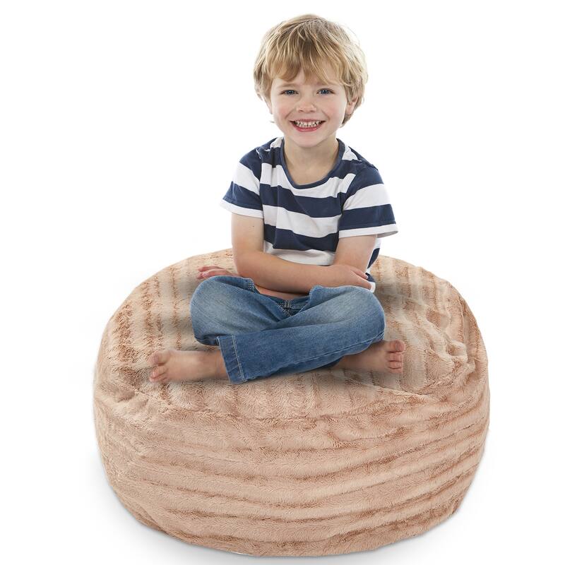Cheer Collection Faux Fur Bean Bag and Stuffed Animal Storage Case - Taupe