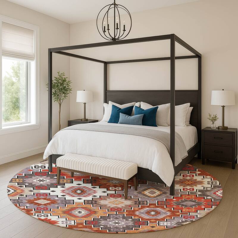 Premium Washable Super Soft Southwest Tribal Mayfield Rug - Paprika - 8' x 8'