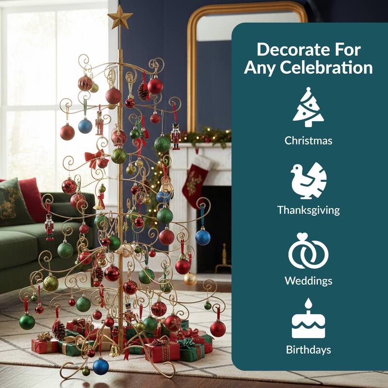 Sunnydaze Noelle Metal Christmas Ornament Tree - 60 Inch