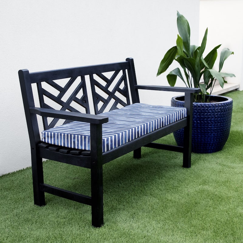 Sorra Home Blue and White Stripe Indoor/Outdoor Bristol Bench Cushion - 60 x 18 x 2 - Nelson Commodore Blue