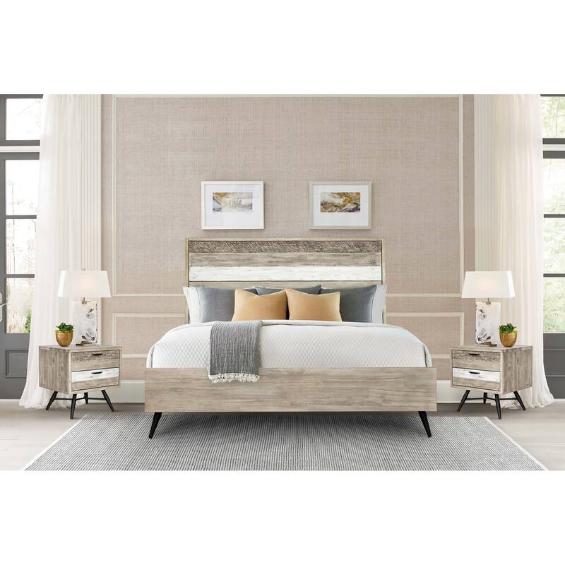 Bridges 3 Piece Bedroom Set in Two-Tone Acacia Wood - King