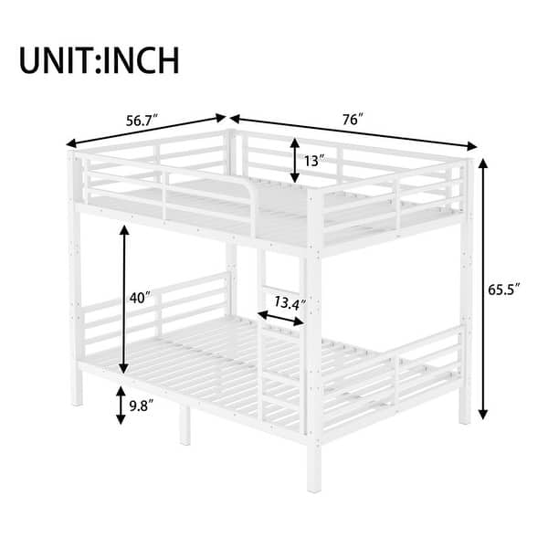 Full over Full Size Metal Bunk Bed for Teens and Adults, No Box Spring Needed