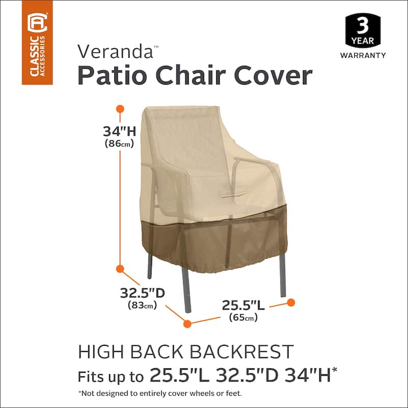 Classic Accessories Veranda Water-Resistant 25.5 Inch High Back Patio Chair Cover, 2-Pack
