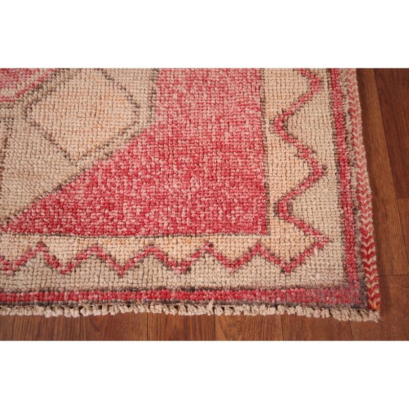 Pink & Red Geometric Anatolian Turkish Runner Rug Handmade Wool Carpet - 3'9"x 12'6"