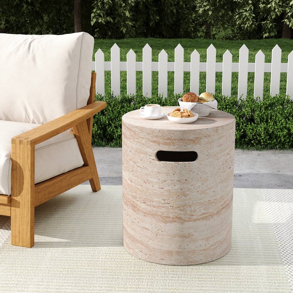 Roomfitters Outdoor Indoor Lightweight Side Table with Built-In Side Handles, Modern Cylinder Accent End Table