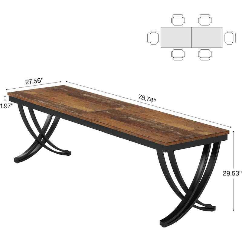 78" Large Rectangular Dining Table, Farmhouse Solid Wood Top Kitchen Table for Dining/Living Room