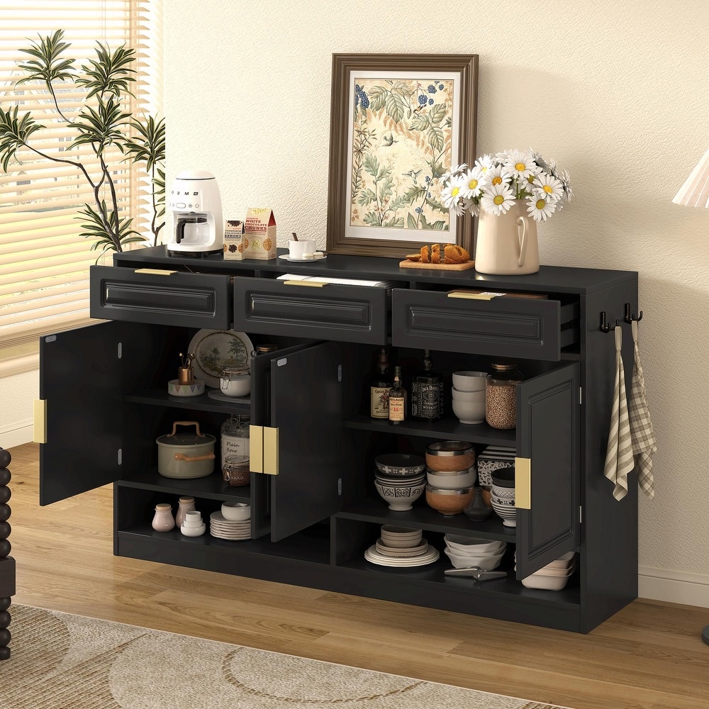 59.1" Multi-Functional Storage Buffet with Adjustable Shelf and Open Storage Compartments
