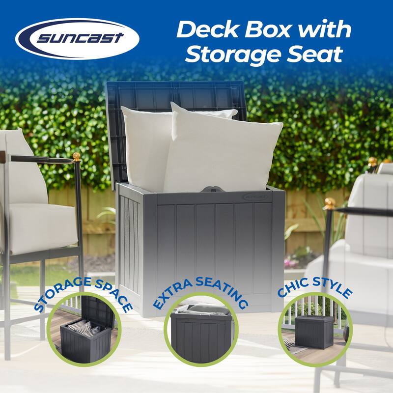 Suncast 22 Gal Outdoor Patio Small Deck Box w/Storage Seat, Cyberspace (3 Pack) - 17.5