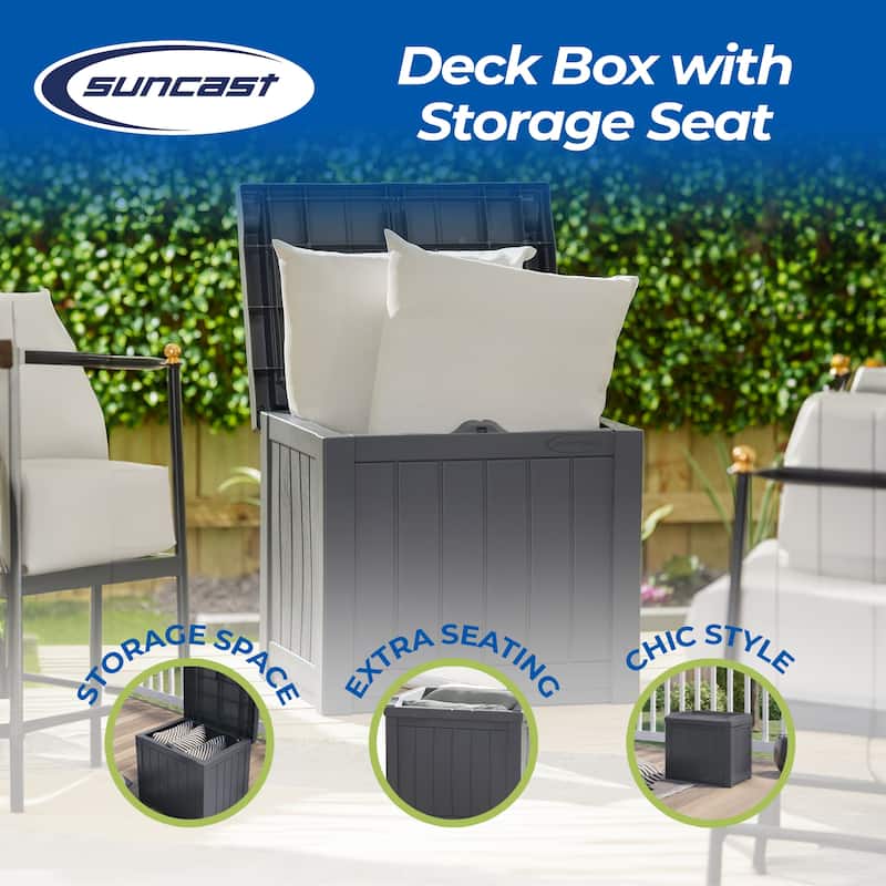 Suncast 22 Gallon Outdoor Patio Small Deck Box with Storage Seat, Stone (2 Pack)