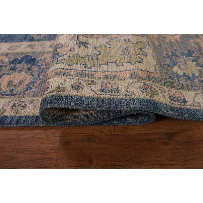 Blue Vegetable Dye Oushak Area Rug Handmade Wool Carpet - 8'5" x 9'9"