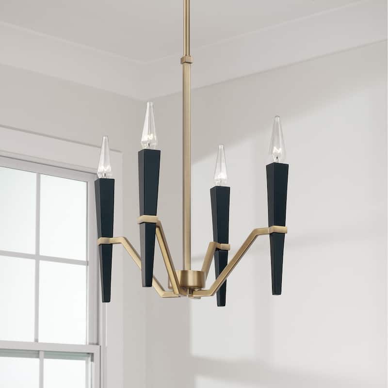 16" W x 15.75" H 4-Light Chandelier in Aged Brass and Black - 15.5"W x 18"H