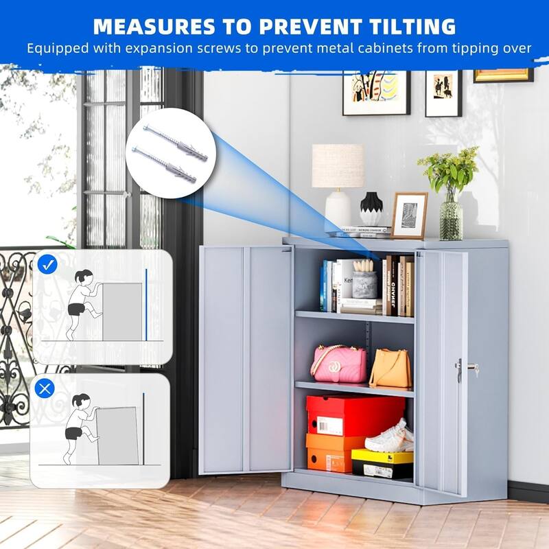 36 inch Metal Office File Storage Cabinet Locker with Locking Doors and Adjustable Shelves for Home Office, Garage, Pantry