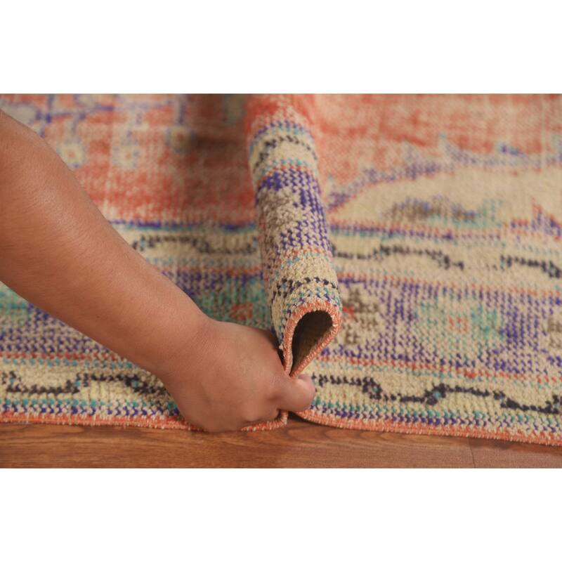Distressed Sparta Turkish Vintage Area Rug Hand-Knotted Wool Carpet - 6'3" x 9'0"