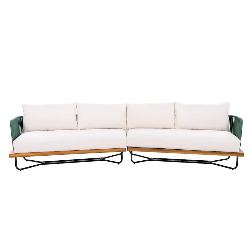 Christopher Knight Home - Evelyn Patio Outdoor Acacia Wood Rope Sofa Set - Sofa Set (2pcs) - Teak finsh+Beige cushion+Green rope