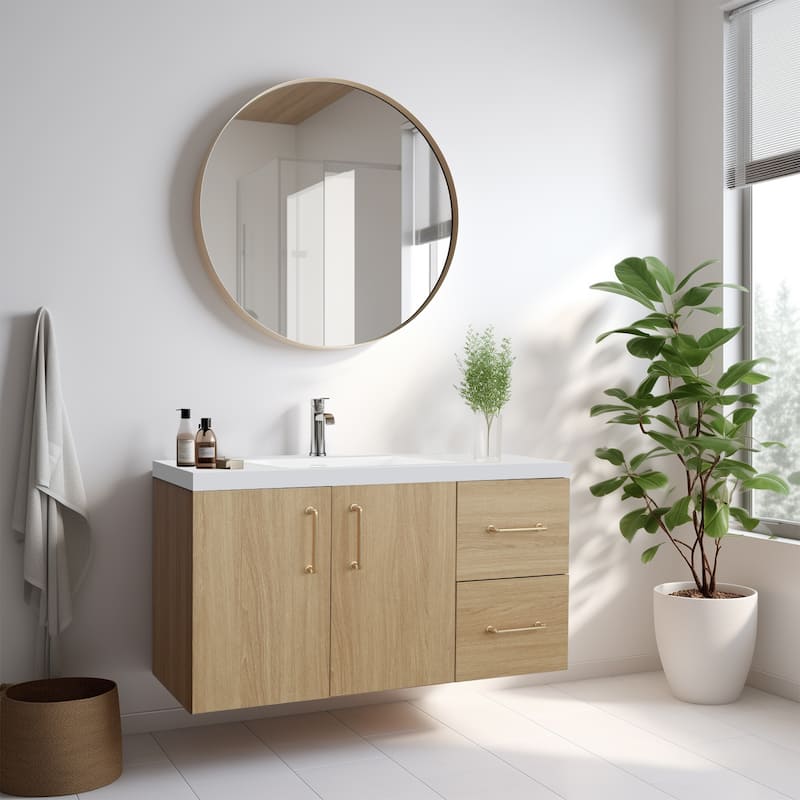 AlbyonD 24" 30" 36" Floating Bathroom Vanity with Sink and Faucet, Natural Oak - 36 in. Vainty & Faucet