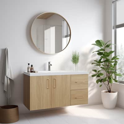 AlbyonD 24" 30" 36" Floating Bathroom Vanity with Sink and Faucet, Natural Oak