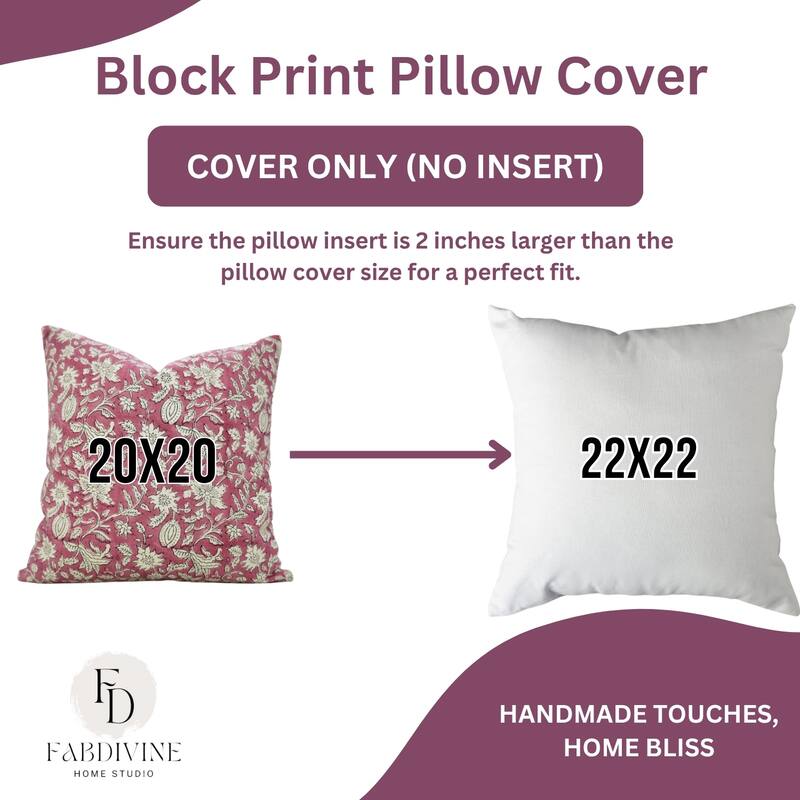 Fabdivine Soft Cotton or Linen Hand Block Print Floral Pillow Cover for Home Décor