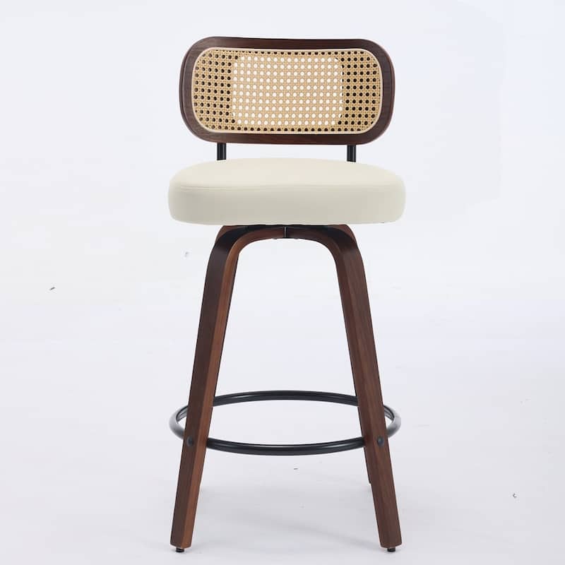Upholstered Faux Leather Counter Height Barstools with Walnut Back and Bentwood Legs