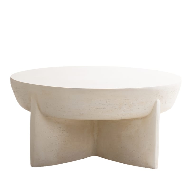 35.43" Outdoor Round Magnesium Oxide Coffee Table with Rain Cover - Wood - Beige