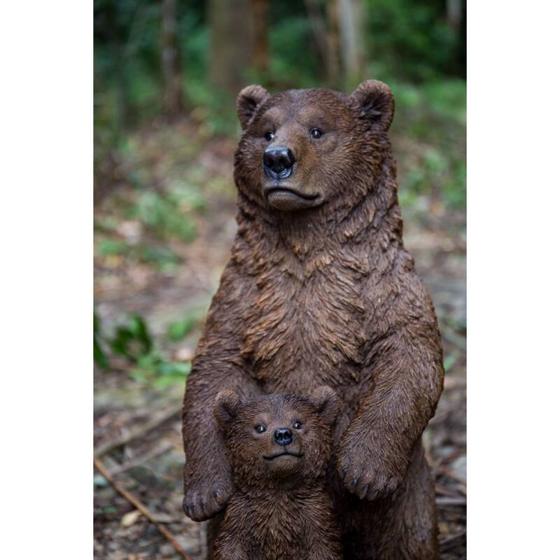 Mother and Baby Brown Bears Outdoor Garden Statue - 24.5"
