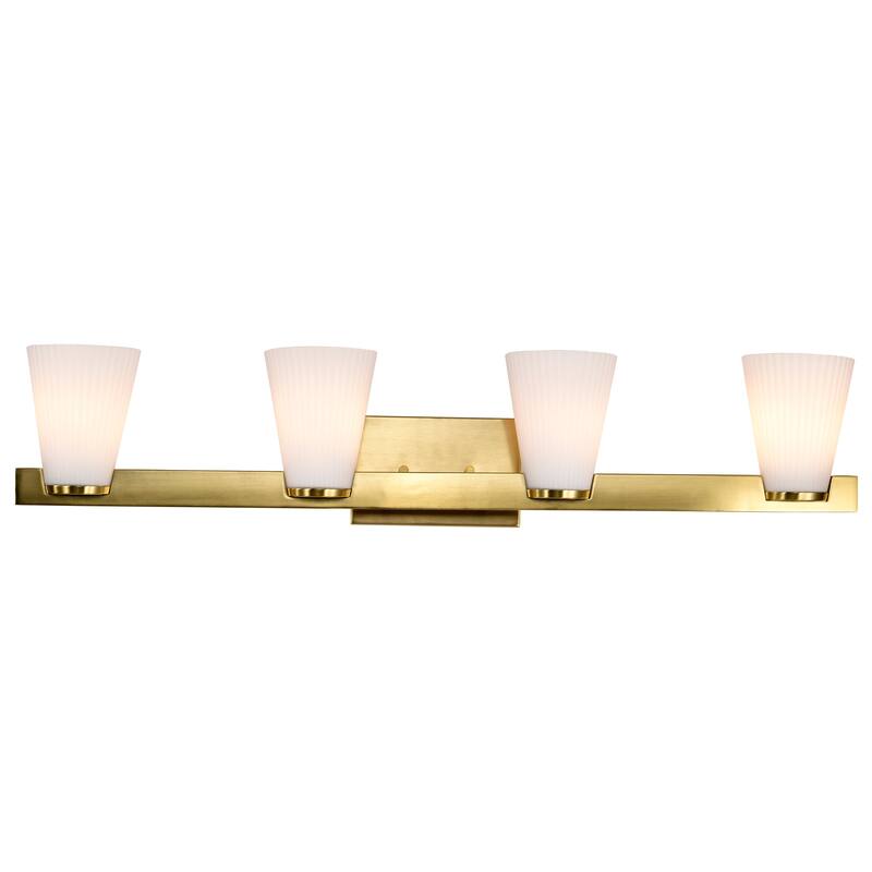Royale 4 Light Vanity Burnished Brass Finish Ribbed White Glass - Burnished Brass