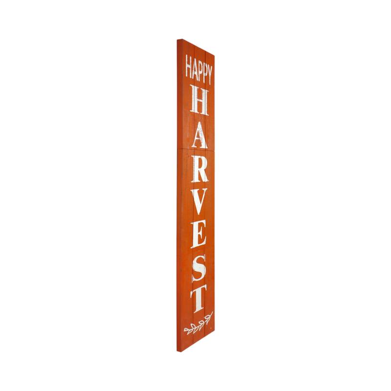 HomeRoots 72" Orange And White Solid Wood Happy Harvest Porch Sign