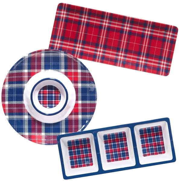slide 2 of 7, Certified International Patriotic Plaid Melamine 3 Piece Hostess Servware Set