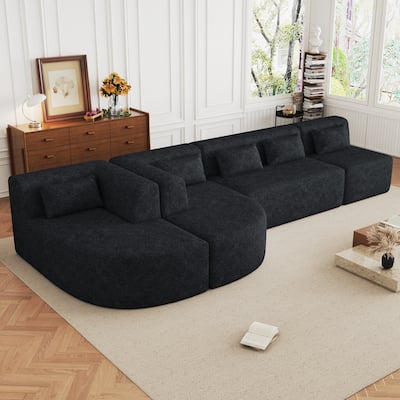 143.7" Polyester Sectional Sofa with 2 Chaise Lounges, Back Pillows
