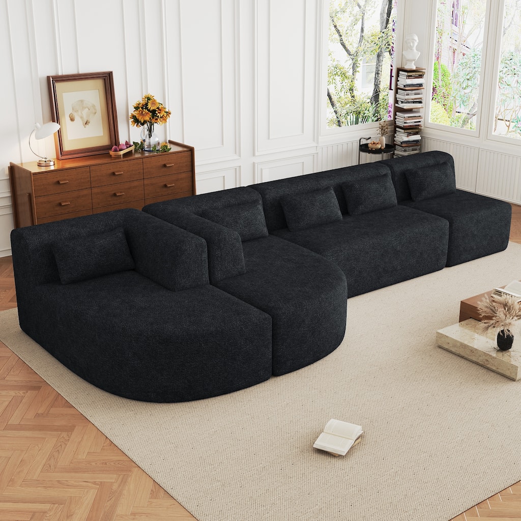 143.7" Polyester Sectional Sofa with 2 Chaise Lounges, Back Pillows