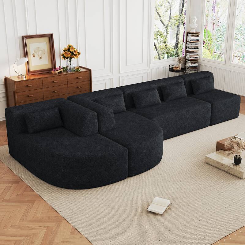 Free-combined Upholstered Sofa Couch with Two Curved Chaise Lounge and Removable Cover