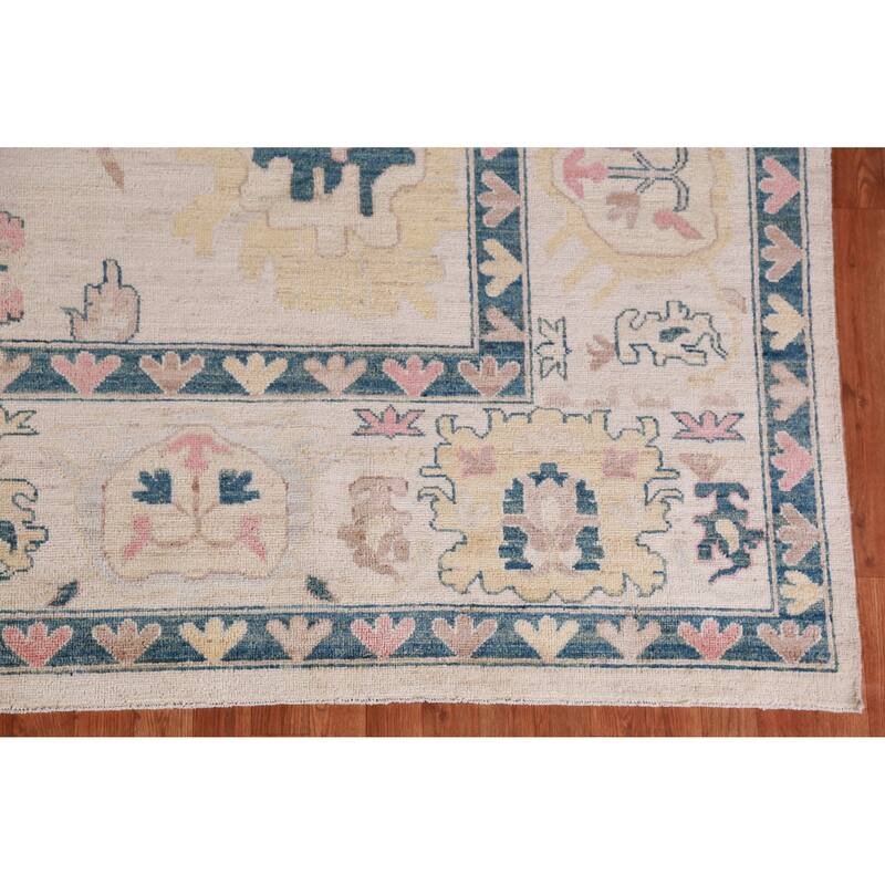 Hand Knotted Oriental 100% Wool Carpet Transitional All-Over Beige & Ivories Oushak Area Rug - 13' 9'' X 9' 11''