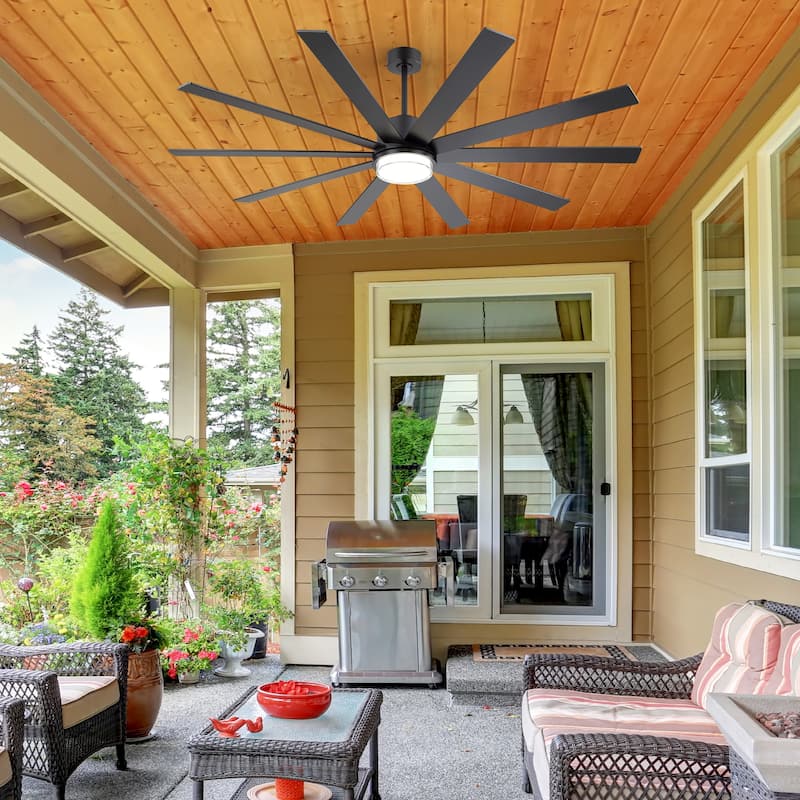 75"/80" Modern Matte Black Ceiling Fan with LED Light and Remote(8/10 Blades)