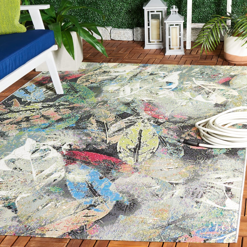 SAFAVIEH Barbados Hilka Tropical Botanical Waterproof Patio Backyard Rug - 8' x 10'5"