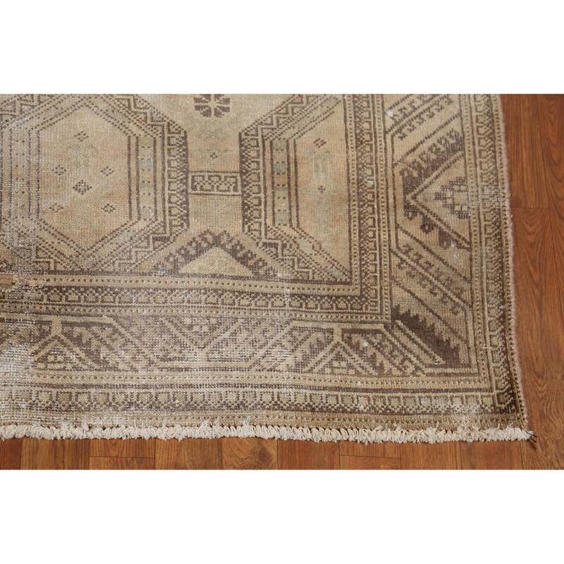 Hand Knotted Oriental 100% Wool Carpet Traditional Geometric Brown Hamedan Area Rug - 9' 7'' X 5' 5''